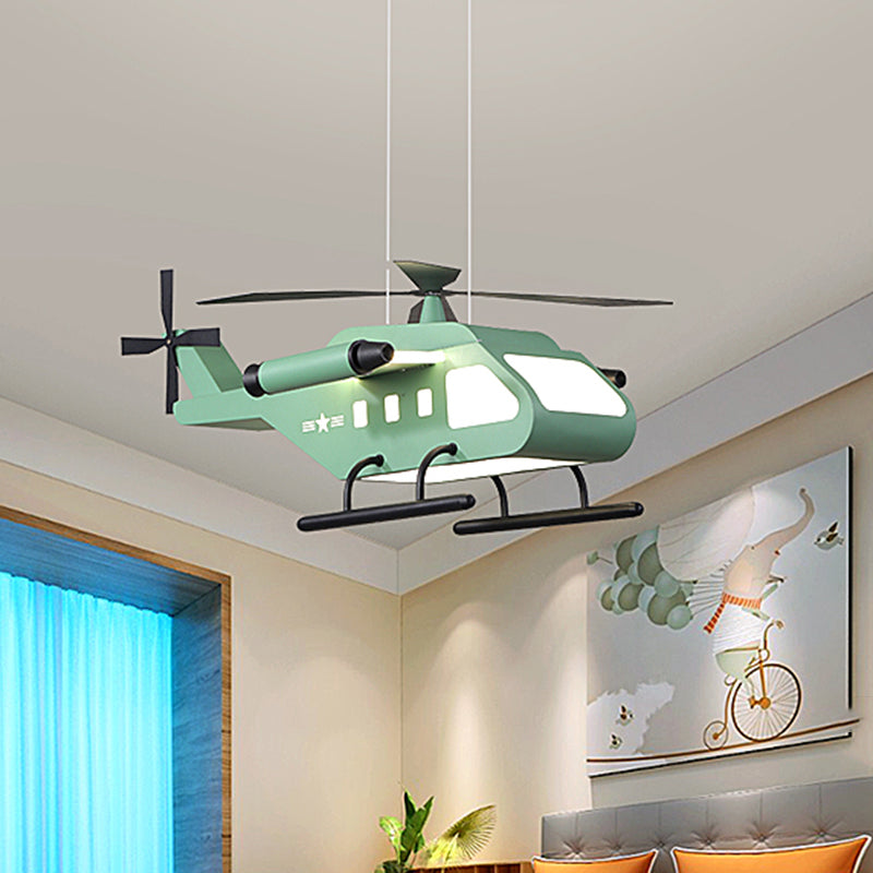 Helicopter LED Suspension Light Fixture Kids Style Metal Bedroom Chandelier Lamp