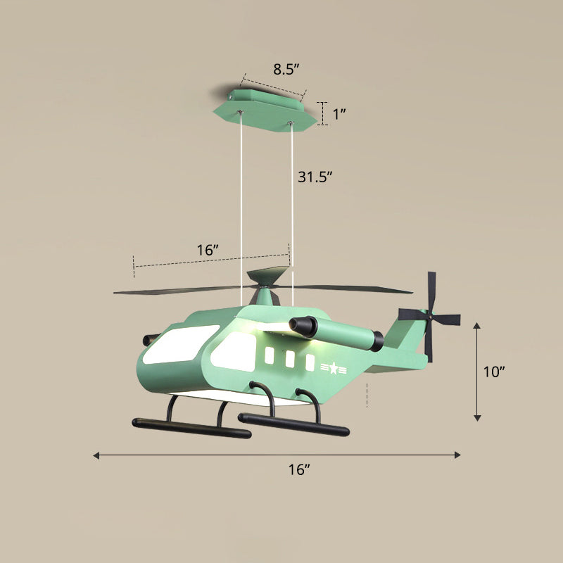 Helicopter LED Suspension Light Fixture Kids Style Metal Bedroom Chandelier Lamp