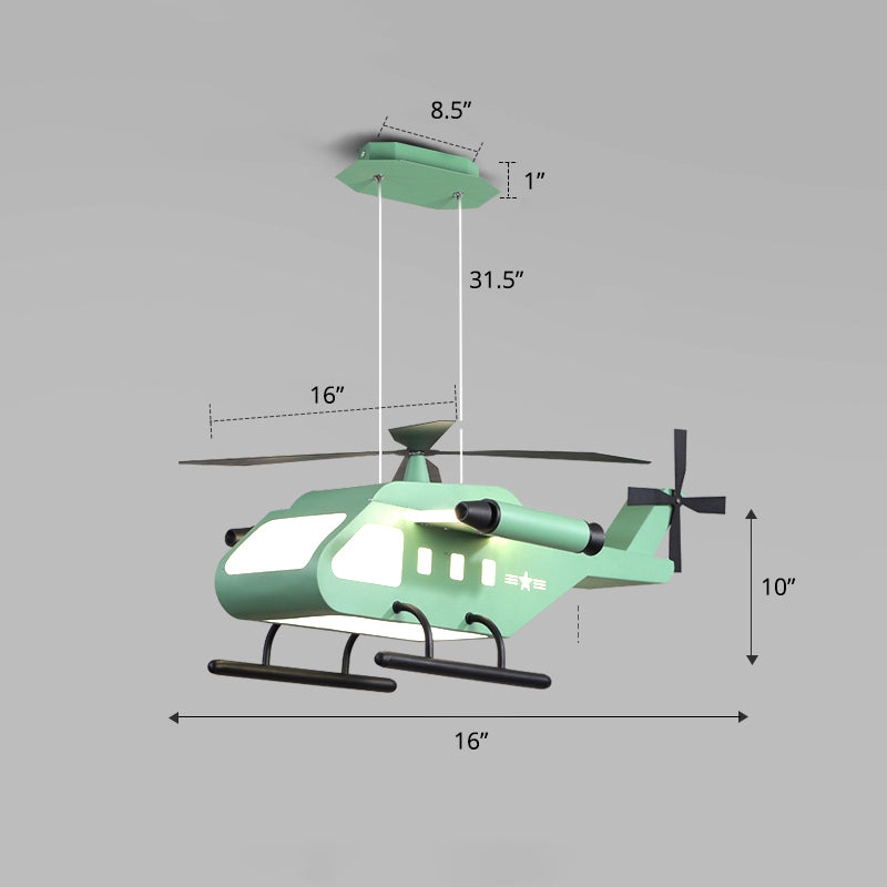 Helicopter LED Suspension Light Fixture Kids Style Metal Bedroom Chandelier Lamp