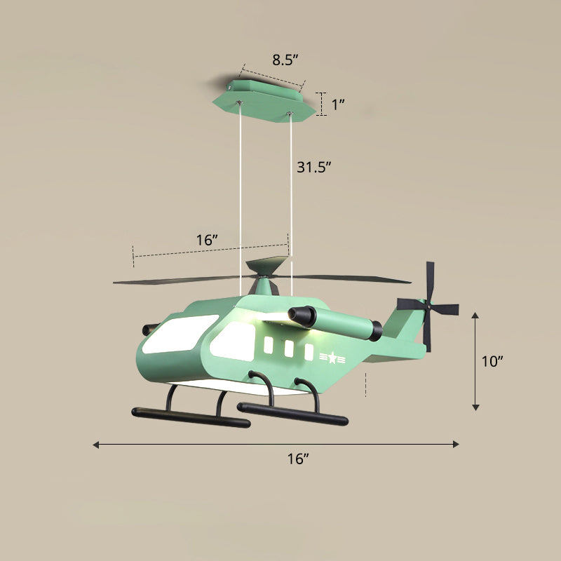 Helicopter LED Suspension Light Fixture Kids Style Metal Bedroom Chandelier Lamp