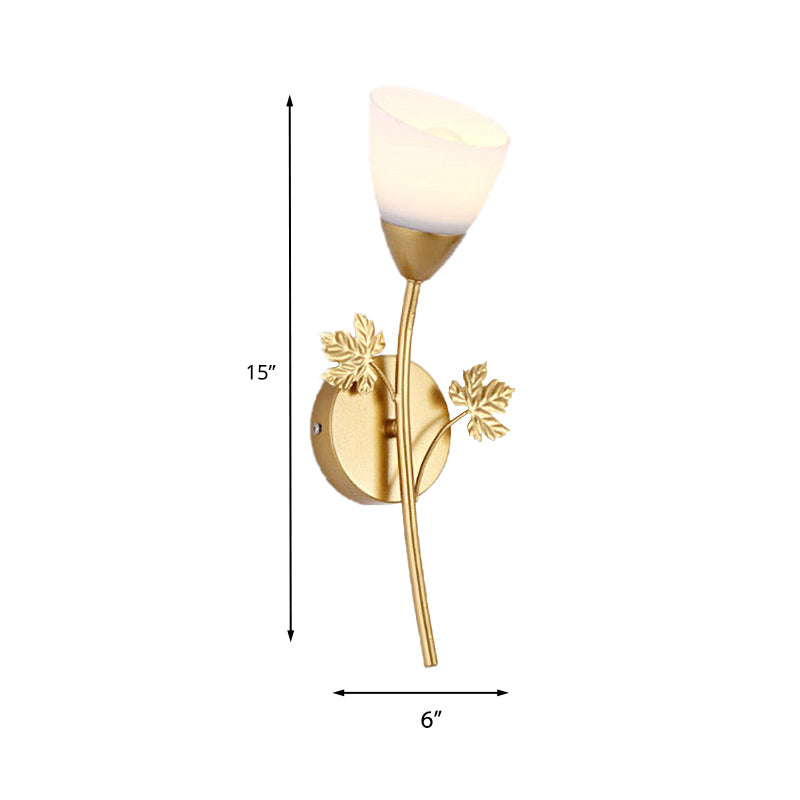 Bol en verre givré Conce contemporain 1/2-Light Hall Hall Mur Mount luminaire avec décor en forme de feuilles en noir / or