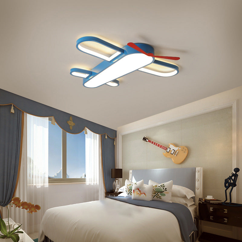 Plane Shaped LED Flush Light Kids Style Acrylic Bedroom Flush Mount Ceiling Light in Blue