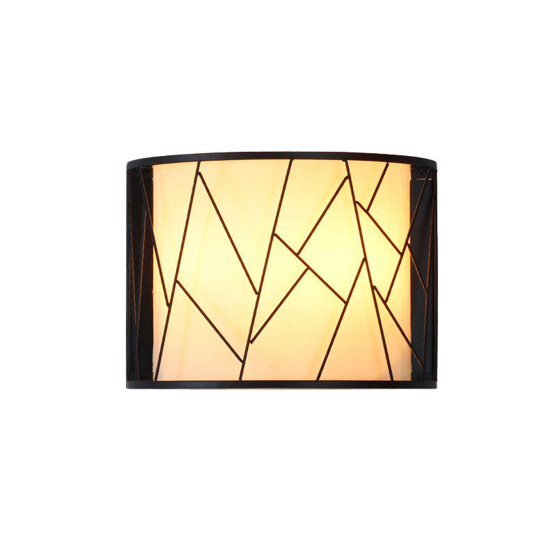 Modern Half-Cylinder Wall Lamp 2-Light Fabric Wire Frame Shade Wall Sconce Light in Black
