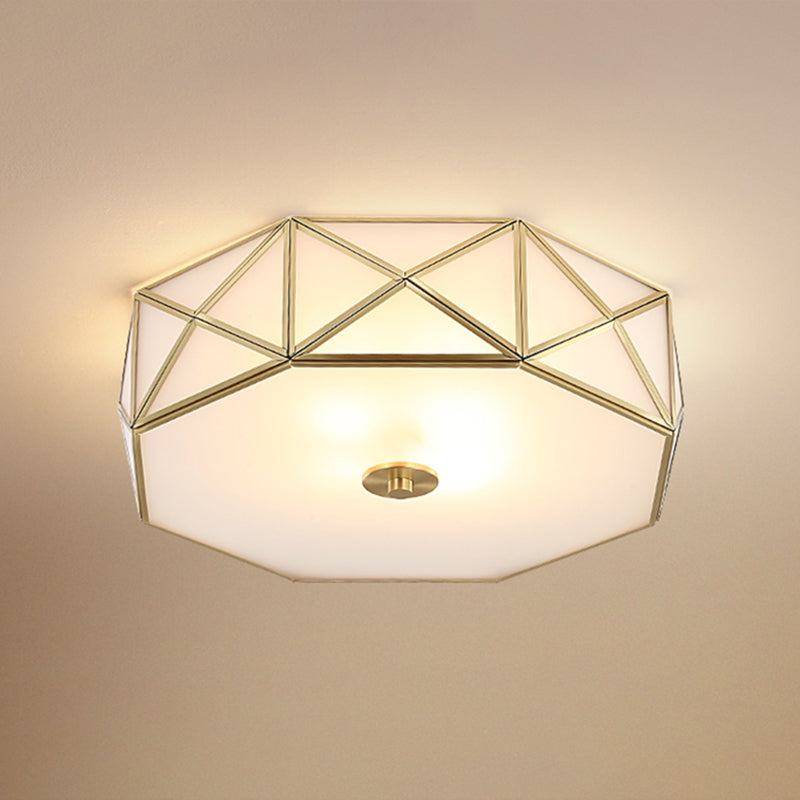 Gold Finish Flush Ceiling Light Minimalism White Glass Geometric Flushmount Lighting