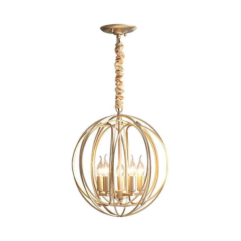 5 Lights Interlocking Rings Pendant Chandelier Colonial Style Gold Metal Hanging Light