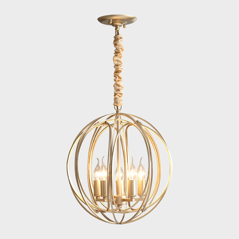 5 Lights Interlocking Rings Pendant Chandelier Colonial Style Gold Metal Hanging Light