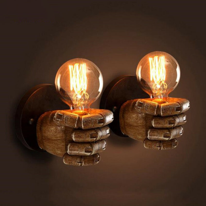 Brown Fist Wall Lamp Loft Style Single-Bulb Resin Sconce Light Fixture for Living Room