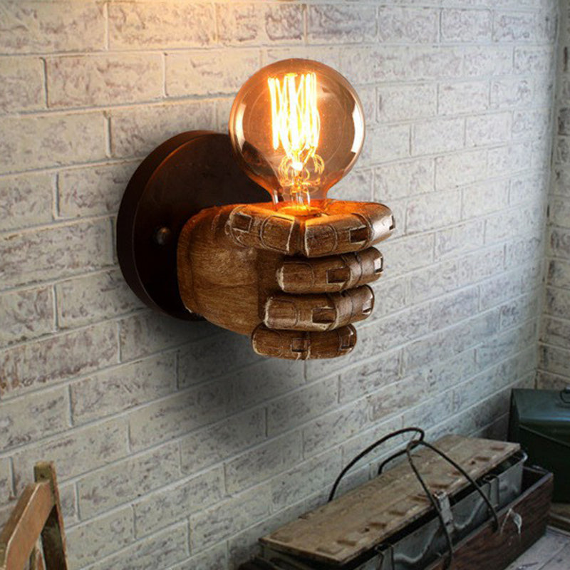 Brown Fist Wall Lamp Loft Style Single-Bulb Resin Sconce Light Fixture for Living Room