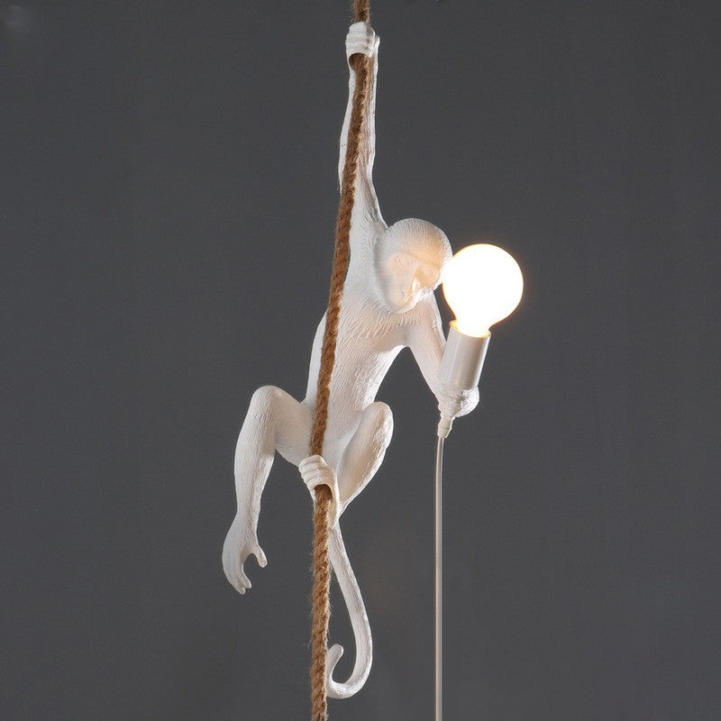 Monkey Pendulum Light Artistic Resin 1-Bulb Ceiling Pendant Lamp with Hanging Rope