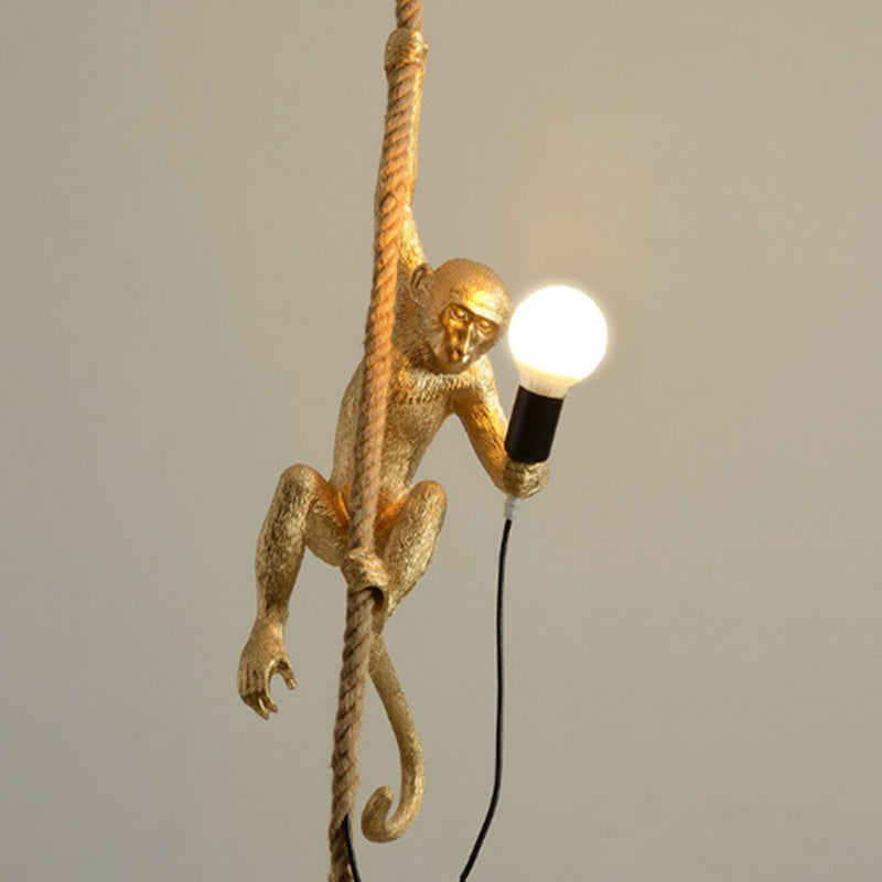 Monkey Pendulum Light Artistic Resin 1-Bulb Ceiling Pendant Lamp with Hanging Rope