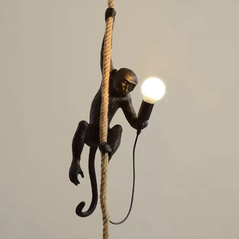 Monkey Pendulum Light Artistic Resin 1-Bulb Ceiling Pendant Lamp with Hanging Rope