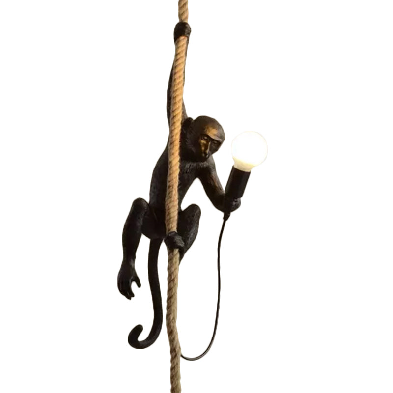 Monkey Pendulum Light Artistic Resin 1-Bulb Ceiling Pendant Lamp with Hanging Rope