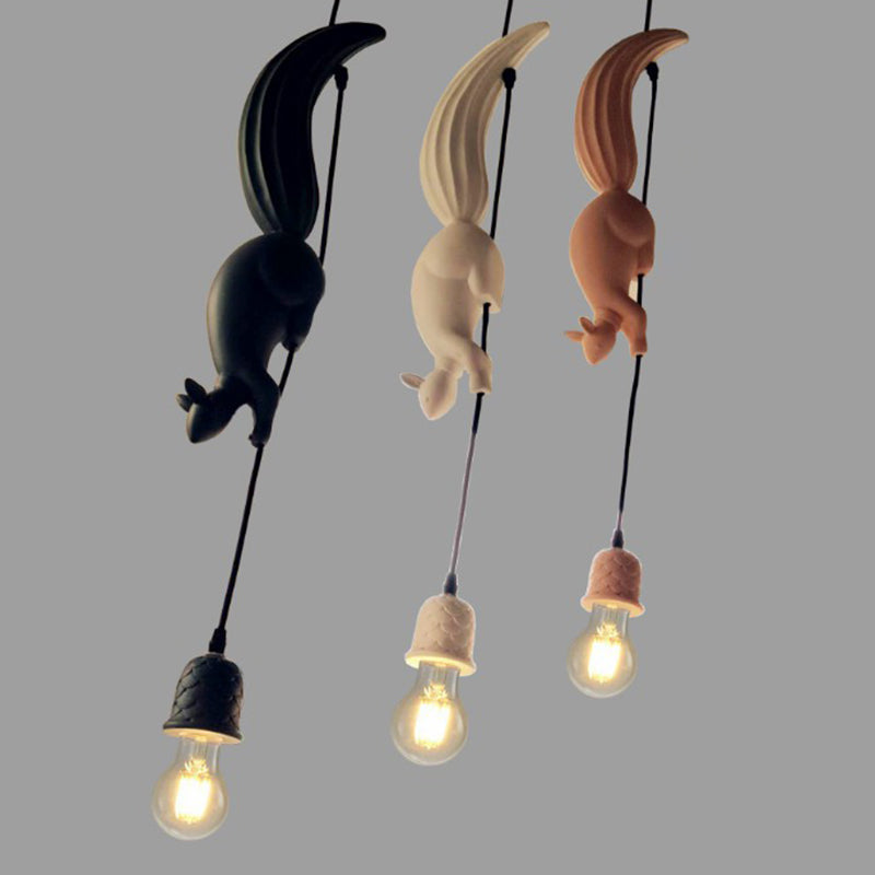 Squirrel and Pinecone Dining Room Pendant Lamp Resin 1 Head Decorative Hanging Light Fixture