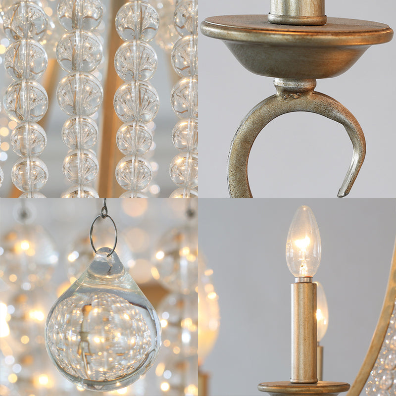 Modernism Candle Ceiling Chandelier Crystal 9 Heads Hanging Light Fixture in Brass for Bedroom