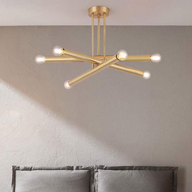 Linearer Schlafzimmer Anhänger Kronleuchter Metall Multi -Lichter Moderne Deckenleuchte in Gold