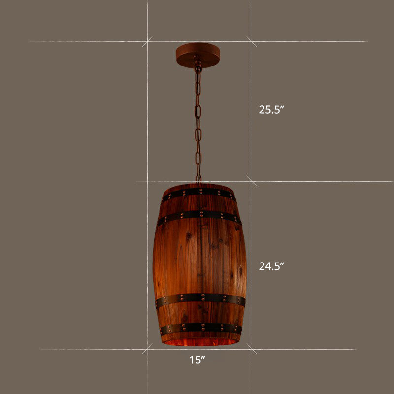Wooden Wine Barrel Pendant Light Fixture Rustic 1-Light Brown Suspension Lighting for Bistro