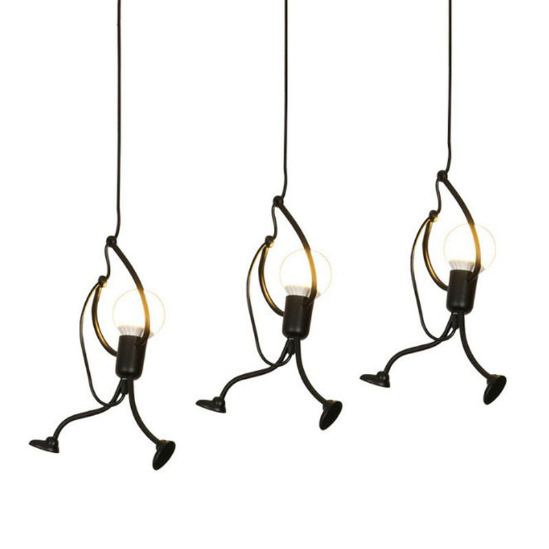 Black Stick Figure Multi Ceiling Light Decorative 3-Bulb Metal Hanging Light Fixture