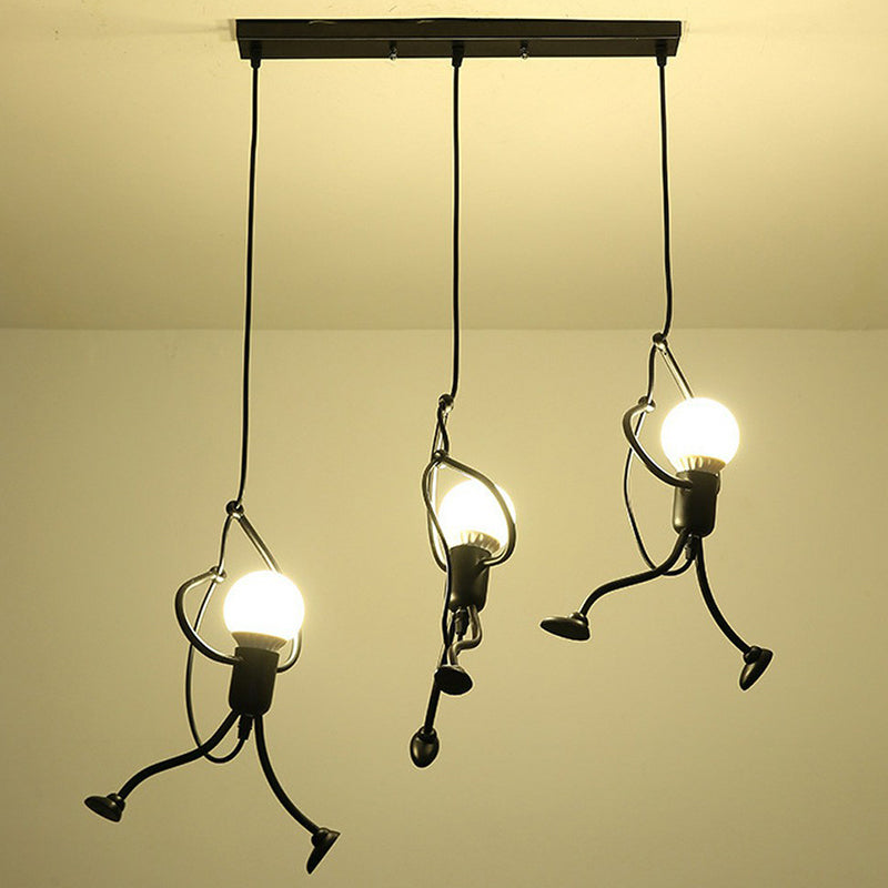 Artistic Stickman Shaped Pendant Lamp Metal 3-Light Dining Room Multiple Hanging Light in Black