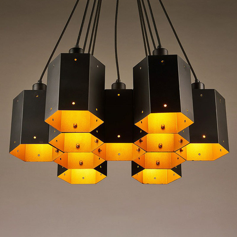 Honeycomb Bistro Multi-Light Pendant Industrial Metal Black Suspension Lighting Fixture