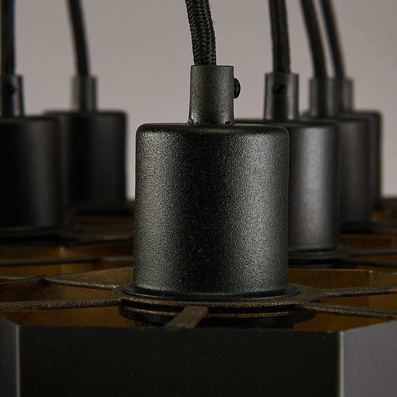 Honeycomb Bistro Multi-Light Pendant Industrial Metal Black Suspension Lighting Fixture