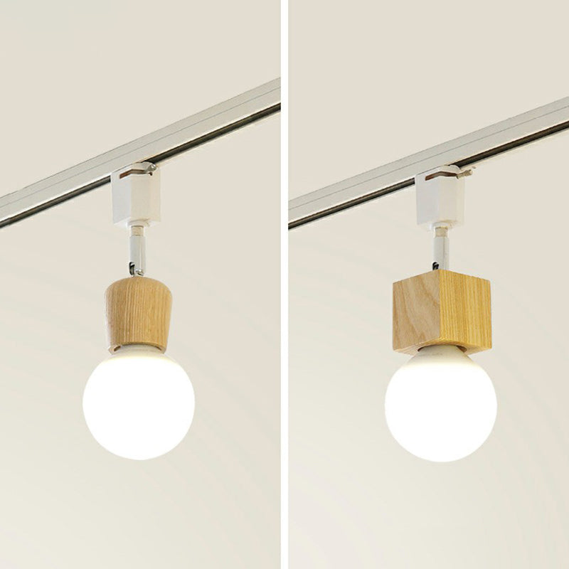 Exposed Bulb Track Lighting Simplicity Wooden 4-Light Dining Room Semi Flush Ceiling Light in White