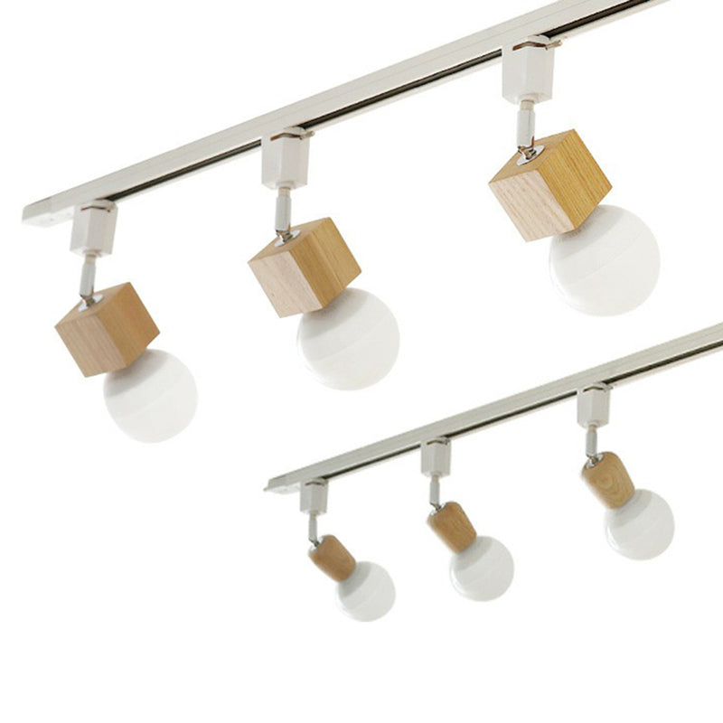 Exposed Bulb Track Lighting Simplicity Wooden 4-Light Dining Room Semi Flush Ceiling Light in White