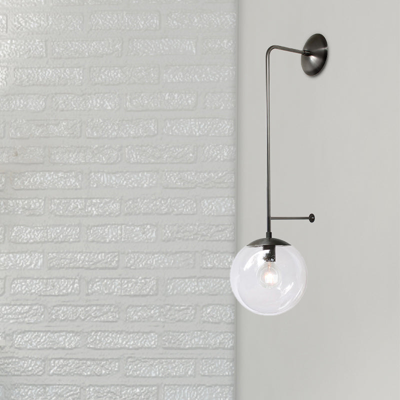 Lampe murale rétro Globe 1-Light transparent / verre blanc Shade Mury Light en laiton / noir pour le salon