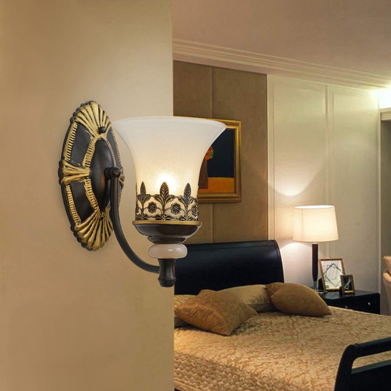 Flared Bedroom Sconce Light Fixture Rustic Frosted White Glass Wall Mounted Lamp