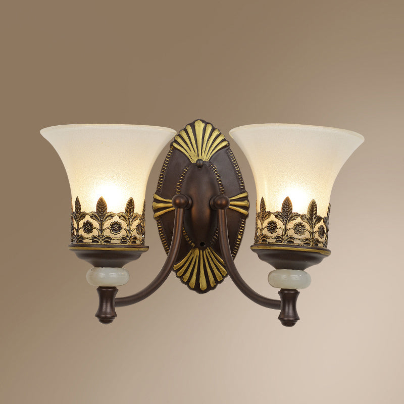 Flared Bedroom Sconce Light Fixture Rustic Frosted White Glass Wall Mounted Lamp