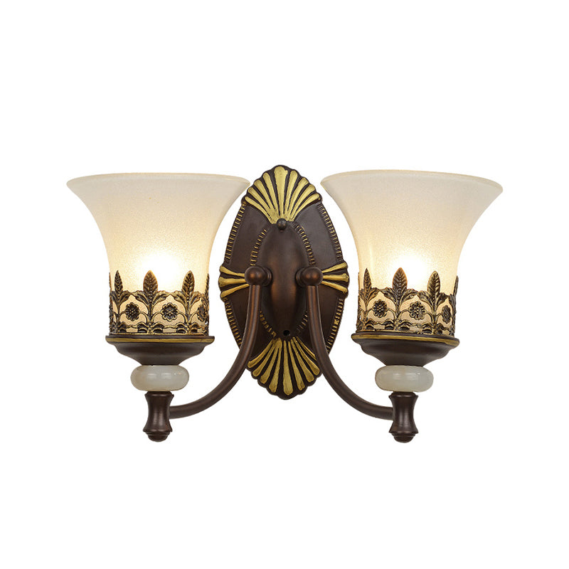 Flared Bedroom Sconce Light Fixture Rustic Frosted White Glass Wall Mounted Lamp