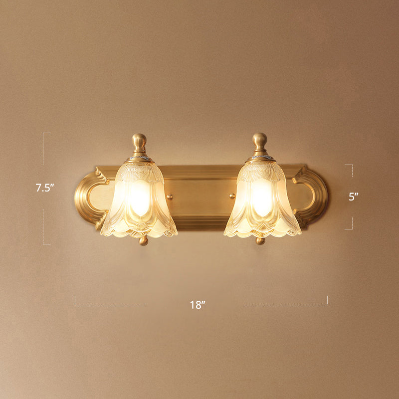 Finitura dorata Flaral Vanity Lighting Antique semi-opaco in vetro da bagno lampada da parete