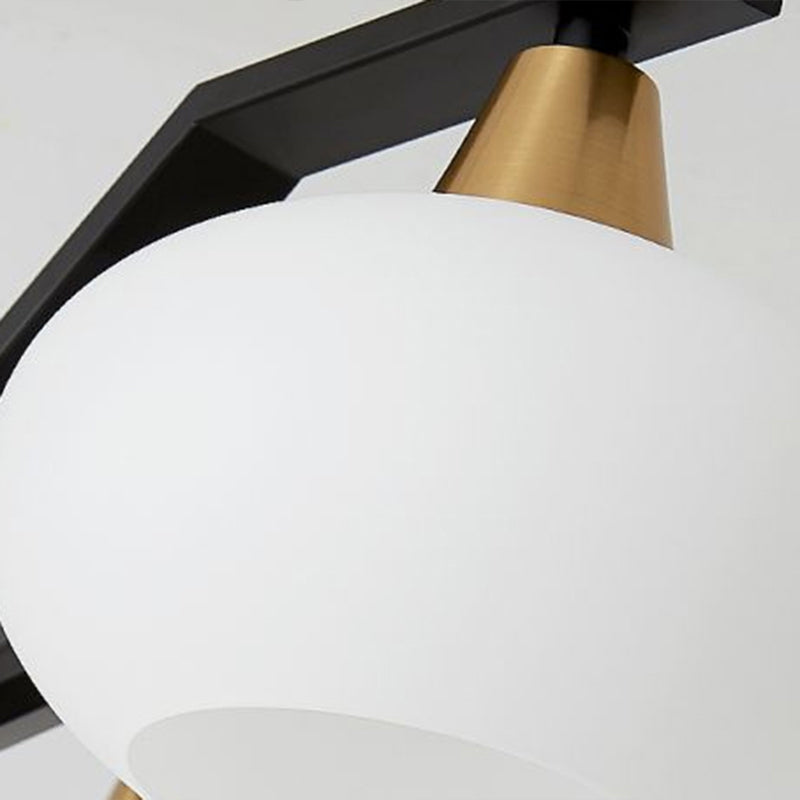 Black Linear Hanging Lamp Minimalism Dining Room Island Light with Oval Opal Glass Shade