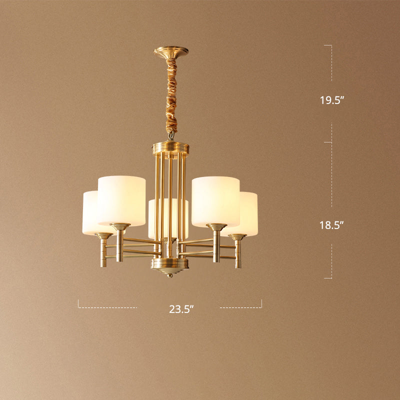Messingzylindrischer Anhänger leuchten traditionelle weiße Glaskronleuchterlampe