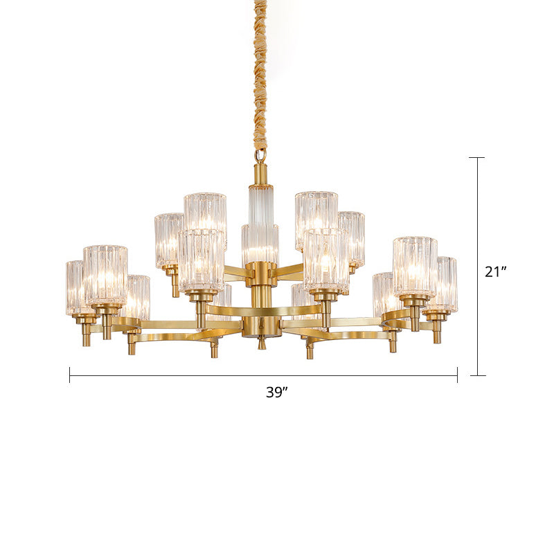Prismatic Crystal Glass Brass Chandelier Cylindrical Minimalistic Suspension Light Fixture for Restaurant