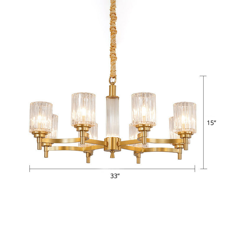 Prismatic Crystal Glass Brass Chandelier Cylindrical Minimalistic Suspension Light Fixture for Restaurant