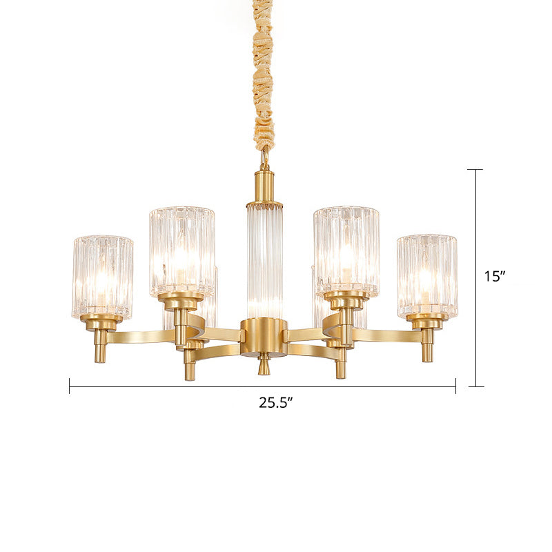 Prismatic Crystal Glass Brass Chandelier Cylindrical Minimalistic Suspension Light Fixture for Restaurant