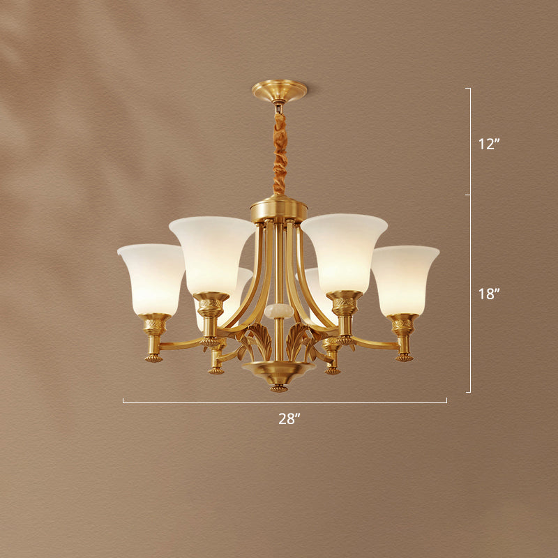 Flare Up Chandelier Traditional Frosted White Glass Hanging Light Fixture for Living Room