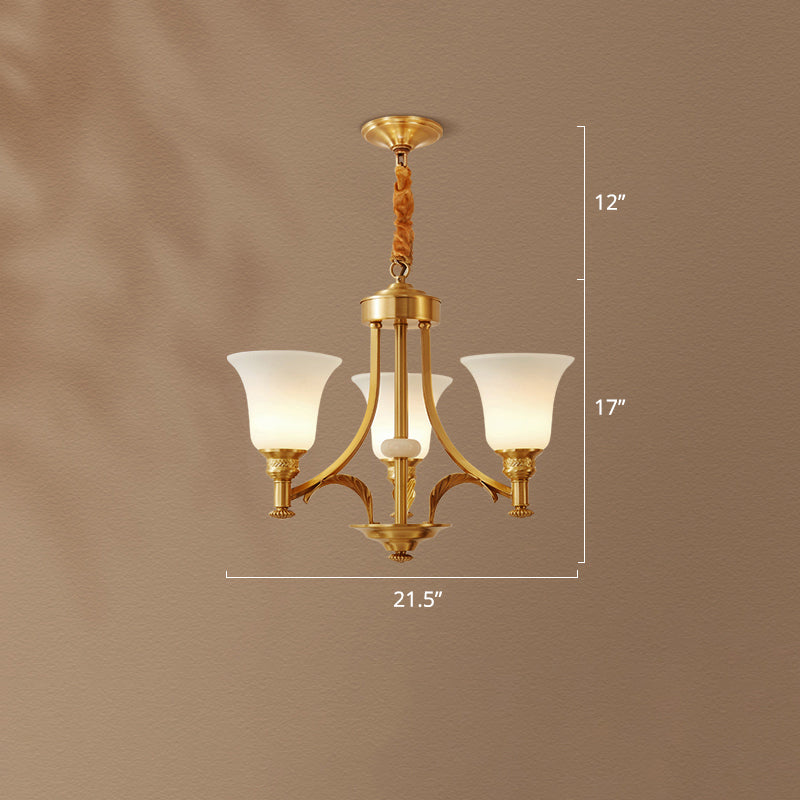 Flare Up Chandelier Traditional Frosted White Glass Hanging Light Fixture for Living Room