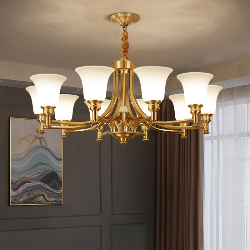 Flare Up Chandelier Traditional Frosted White Glass Hanging Light Fixture for Living Room