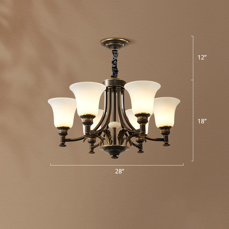 Flare Up Chandelier Traditional Frosted White Glass Hanging Light Fixture for Living Room
