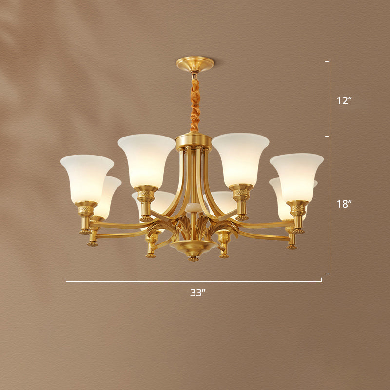 Flare Up Chandelier Traditional Frosted White Glass Hanging Light Fixture for Living Room