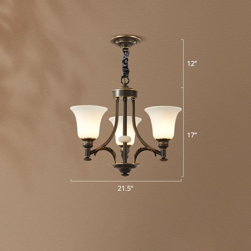 Flare Up Chandelier Traditional Frosted White Glass Hanging Light Fixture for Living Room