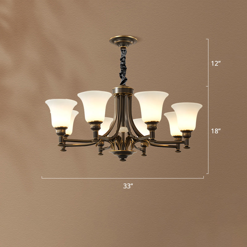 Flare Up Chandelier Traditional Frosted White Glass Hanging Light Fixture for Living Room