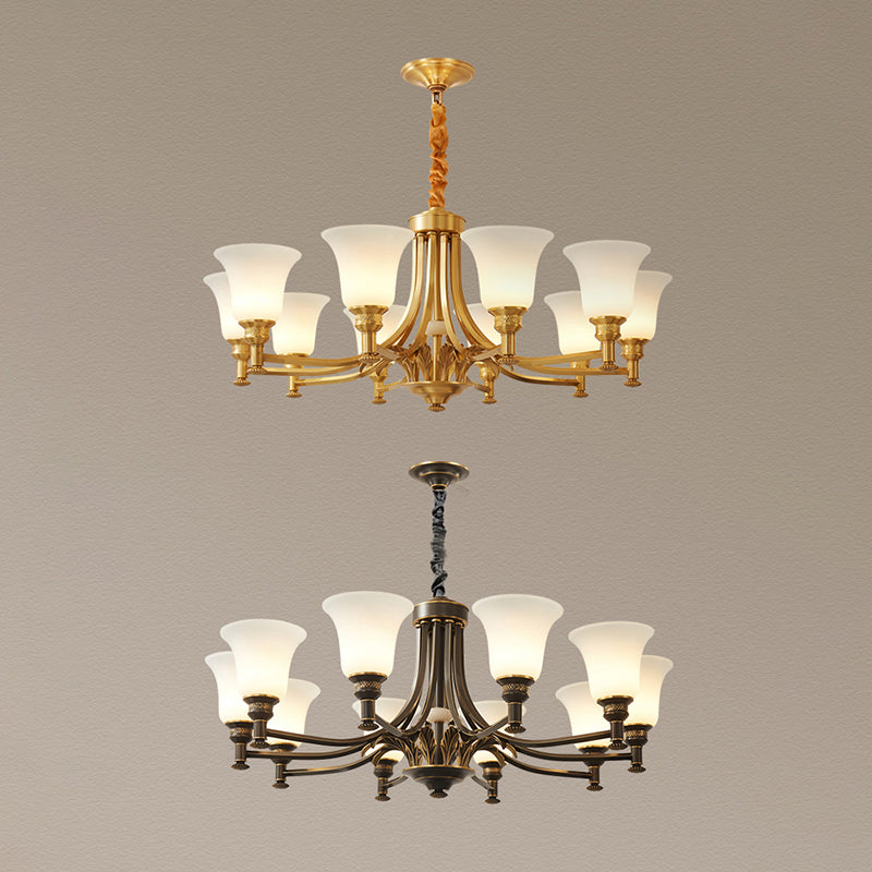Flare Up Chandelier Traditional Frosted White Glass Hanging Light Fixture for Living Room