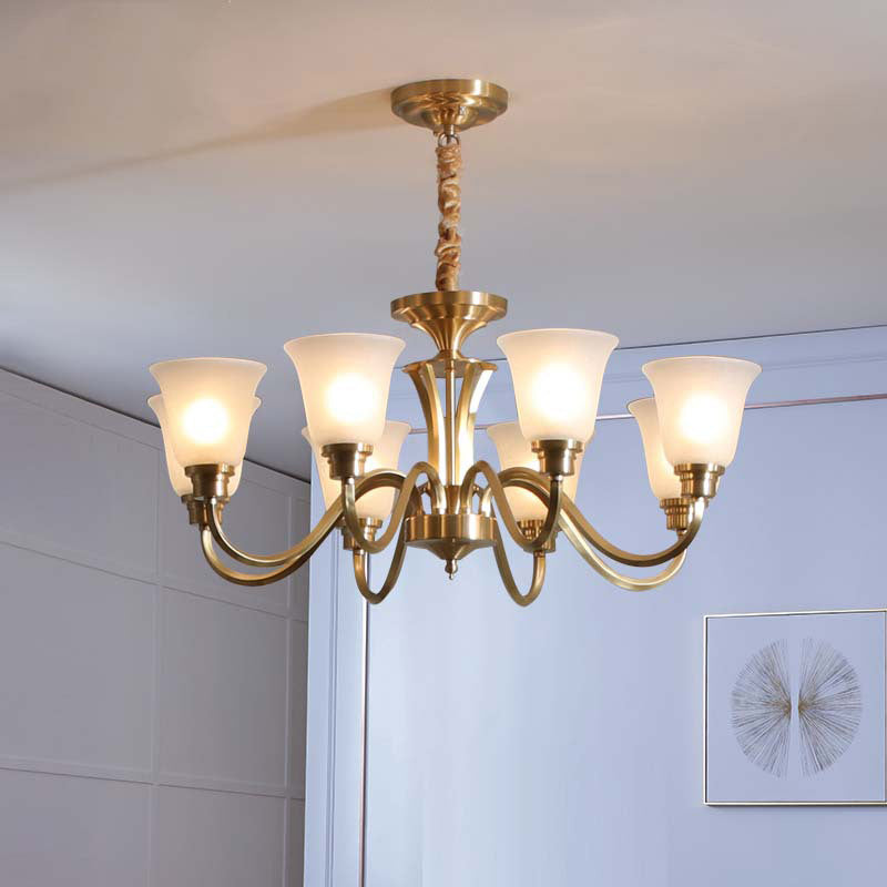 Flared Stairs Ceiling Chandelier Antique Frosted Glass Brass Pendant Lighting Fixture