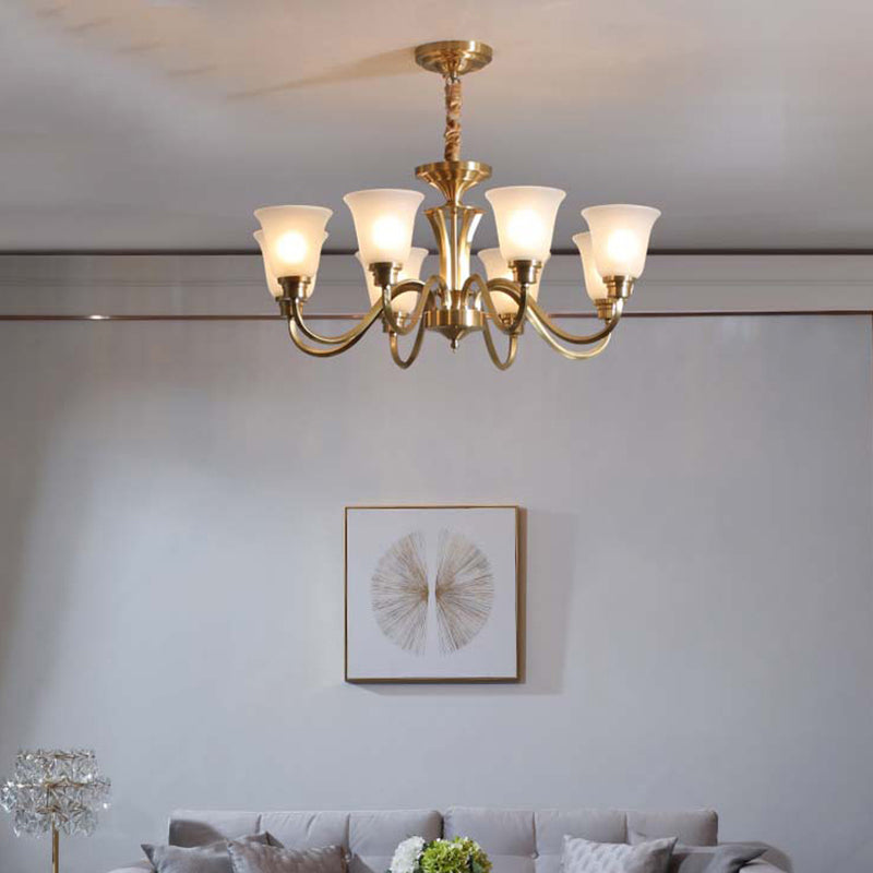 Flared Stairs Ceiling Chandelier Antique Frosted Glass Brass Pendant Lighting Fixture