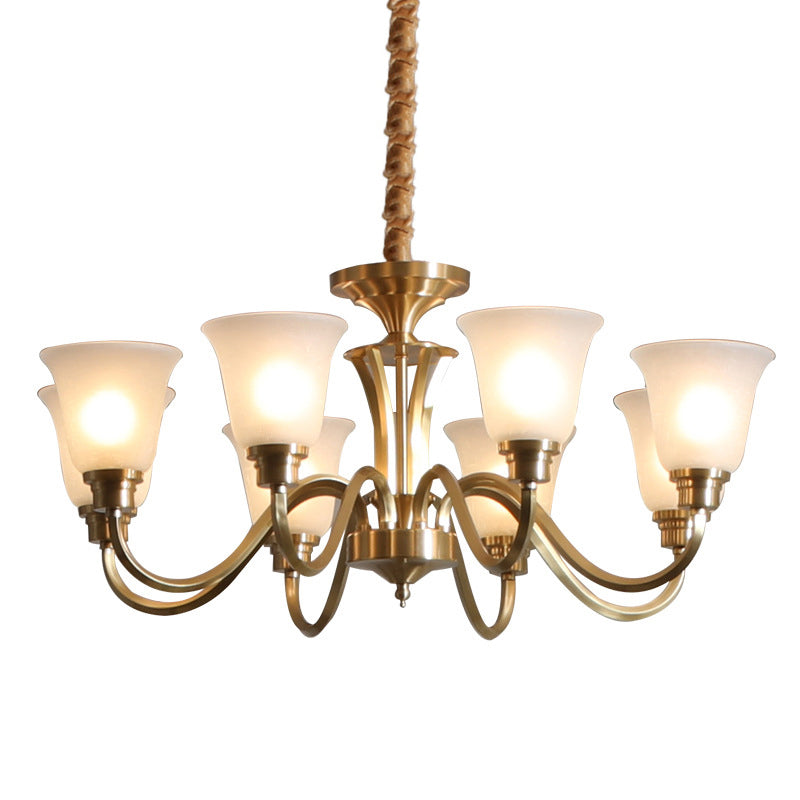 Flared Stairs Ceiling Chandelier Antique Frosted Glass Brass Pendant Lighting Fixture