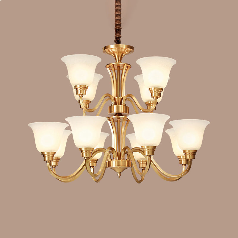 Flared Stairs Ceiling Chandelier Antique Frosted Glass Brass Pendant Lighting Fixture