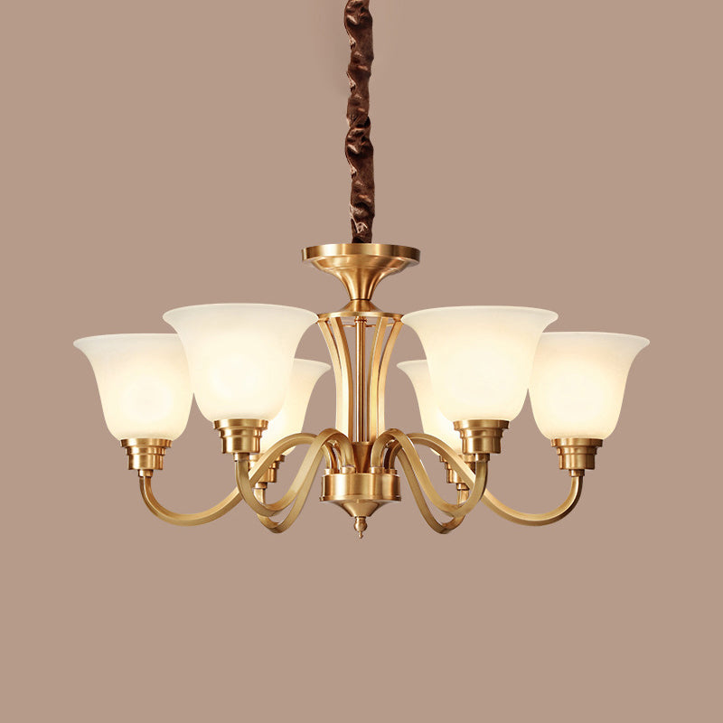 Flared Stairs Ceiling Chandelier Antique Frosted Glass Brass Pendant Lighting Fixture
