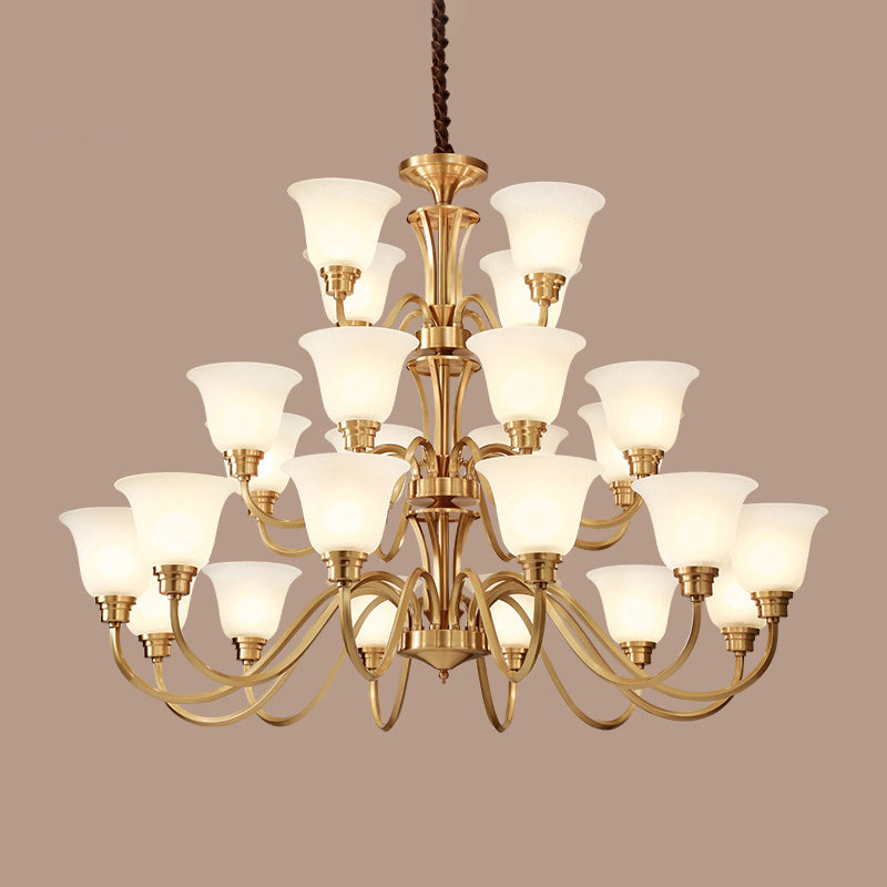 Flared Stairs Ceiling Chandelier Antique Frosted Glass Brass Pendant Lighting Fixture